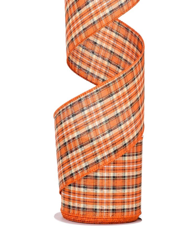 Ribest Fall Ribbon Wired, 2-1/2 Inch x 10 Yards, Fall Bulap Plaid Ribbon Wired for Wreaths Bows Crafts Decoration Gift Wrapping, Orange/Black